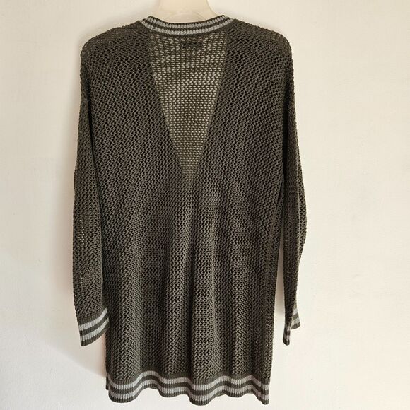 American Eagle Long Cardigan Womens Medium Green V-neck Crochet Knit AEO - Picture 4 of 9